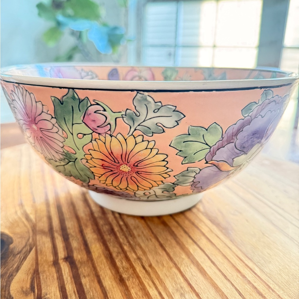 Elegant Floral Ceramic Bowl - Peach and Purple